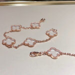 [Eternal Jewelry]CLOVER 5 MOTIF ROCK CRYSTAL PINK GOLD BRACELET - Image 10