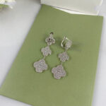 [Eternal Jewelry]CLOVER 3 MOTIF DIAMOND SILVER DROP EARRINGS - Image 4