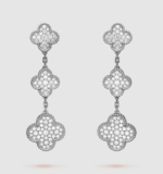 [Eternal Jewelry]CLOVER 3 MOTIF DIAMOND SILVER DROP EARRINGS