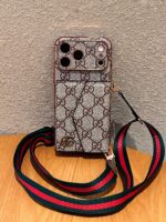 GG Luxury Designer-Inspired 3-in-1 Phone Wallet Case with Shoulder Lanyard