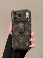 LV Style Monogram Crossbody Phone Case with Flip Card Holder & Adjustable Strap - Image 5