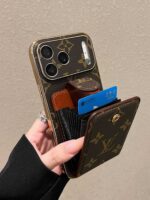 LV Style Monogram Crossbody Phone Case with Flip Card Holder & Adjustable Strap - Image 6