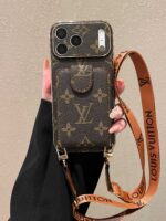 LV Style Monogram Crossbody Phone Case with Flip Card Holder & Adjustable Strap - Image 2