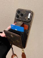 LV Style Monogram Crossbody Phone Case with Flip Card Holder & Adjustable Strap - Image 4