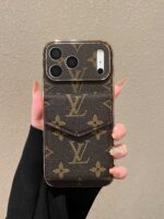 LV-Inspired Monogram Crossbody Card Holder Phone Case with Strap - Image 3