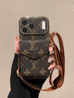 LV-Inspired Monogram Crossbody Card Holder Phone Case with Strap - Image 2