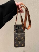LV-Inspired Monogram Crossbody Card Holder Phone Case with Strap - Image 7