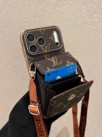 LV-Inspired Monogram Crossbody Card Holder Phone Case with Strap - Image 5