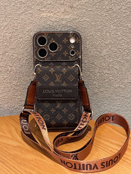 LV Luxury Monogram Wallet Phone Case with Adjustable Crossbody Lanyard