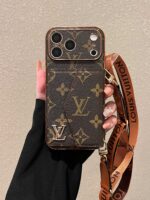 LV Luxury Monogram Wallet Phone Case with Shoulder Strap - Image 2