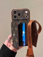 LV Luxury Monogram Wallet Phone Case with Shoulder Strap - Image 4