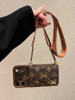 LV Luxury Monogram Wallet Phone Case with Shoulder Strap - Image 3