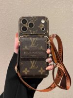 LV Classic Luxury Monogram Wallet Phone Case with Adjustable Crossbody Lanyard - Image 2