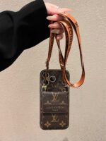 LV Classic Luxury Monogram Wallet Phone Case with Adjustable Crossbody Lanyard - Image 3