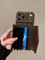 LV Classic Luxury Monogram Wallet Phone Case with Shoulder Strap - Image 5