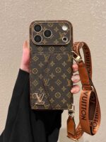 LV Classic Luxury Monogram Wallet Phone Case with Shoulder Strap - Image 2