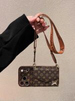 LV Classic Luxury Monogram Wallet Phone Case with Shoulder Strap - Image 3