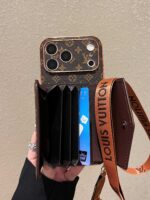LV Classic Luxury Monogram Wallet Phone Case with Shoulder Strap - Image 4