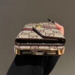 Vintage GG Print Wallet Phone Case With Card Slot & Detachable Strap, Gold Plated Frame Luxury Leather Cover - Image 6