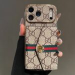 Vintage GG Print Wallet Phone Case With Card Slot & Detachable Strap, Gold Plated Frame Luxury Leather Cover - Image 3