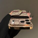 Vintage GG Print Wallet Phone Case With Card Slot & Detachable Strap, Gold Plated Frame Luxury Leather Cover - Image 5