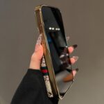 Vintage GG Print Wallet Phone Case With Card Slot & Detachable Strap, Gold Plated Frame Luxury Leather Cover - Image 7