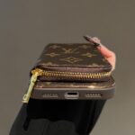 LV Classic Monogram Zipper Wallet Phone Case, Gold Electroplated Frame Luxury PU Leather Card Pocket Shockproof Cover - Image 3