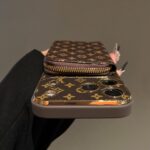 LV Vintage Monogram Zipper Wallet Phone Case | Gold Plated Frame Luxury Leather Card Pocket Shockproof Case - Image 5