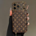 LV Vintage Monogram Zipper Wallet Phone Case | Gold Plated Frame Luxury Leather Card Pocket Shockproof Case