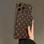 LV Vintage Monogram Zipper Wallet Phone Case | Gold Plated Frame Luxury Leather Card Pocket Shockproof Case - Image 2