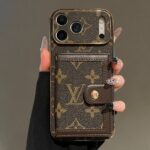 LV Classic Monogram Card Holder Phone Case with Detachable Wrist Strap, Electroplated Frame Luxury PU Leather Wallet Case - Image 4