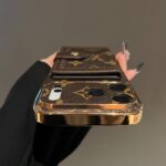 LV Classic Monogram Card Holder Phone Case with Detachable Wrist Strap, Electroplated Frame Luxury PU Leather Wallet Case - Image 6