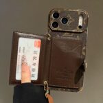 LV Classic Monogram Card Holder Phone Case with Detachable Wrist Strap, Electroplated Frame Luxury PU Leather Wallet Case - Image 5