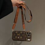 LV Classic Monogram Card Holder Phone Case with Detachable Wrist Strap, Electroplated Frame Luxury PU Leather Wallet Case - Image 3
