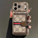 Vintage GG Print Card Holder Phone Case | Luxury PU Leather Wallet Case with Card Slot, Electroplated Frame Shockproof Cover - Image 4