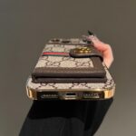 Vintage GG Print Card Holder Phone Case | Luxury PU Leather Wallet Case with Card Slot, Electroplated Frame Shockproof Cover - Image 7
