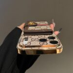 Vintage GG Print Card Holder Phone Case | Luxury PU Leather Wallet Case with Card Slot, Electroplated Frame Shockproof Cover - Image 6