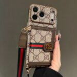 Vintage GG Print Card Holder Phone Case | Luxury PU Leather Wallet Case with Card Slot, Electroplated Frame Shockproof Cover - Image 2