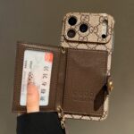 Vintage GG Print Card Holder Phone Case | Luxury PU Leather Wallet Case with Card Slot, Electroplated Frame Shockproof Cover - Image 5