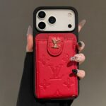 Luxury LV Embossed Card Holder Phone Case with Wrist Strap | Premium Leather Wallet Phone Cover - Image 3