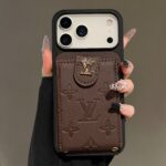 Luxury LV Embossed Card Holder Phone Case with Wrist Strap | Premium Leather Wallet Phone Cover - Image 12