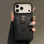Luxury LV Embossed Card Holder Phone Case with Wrist Strap | Premium Leather Wallet Phone Cover - Image 5