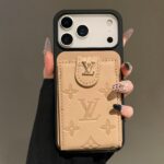 Luxury LV Embossed Card Holder Phone Case with Wrist Strap | Premium Leather Wallet Phone Cover - Image 9