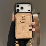 Luxury LV Embossed Card Holder Phone Case with Wrist Strap | Premium Leather Wallet Phone Cover - Image 6