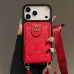 Luxury LV Embossed Card Holder Phone Case with Wrist Strap | Premium Leather Wallet Phone Cover - Image 2