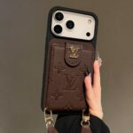 Luxury LV Embossed Card Holder Phone Case with Wrist Strap | Premium Leather Wallet Phone Cover - Image 11
